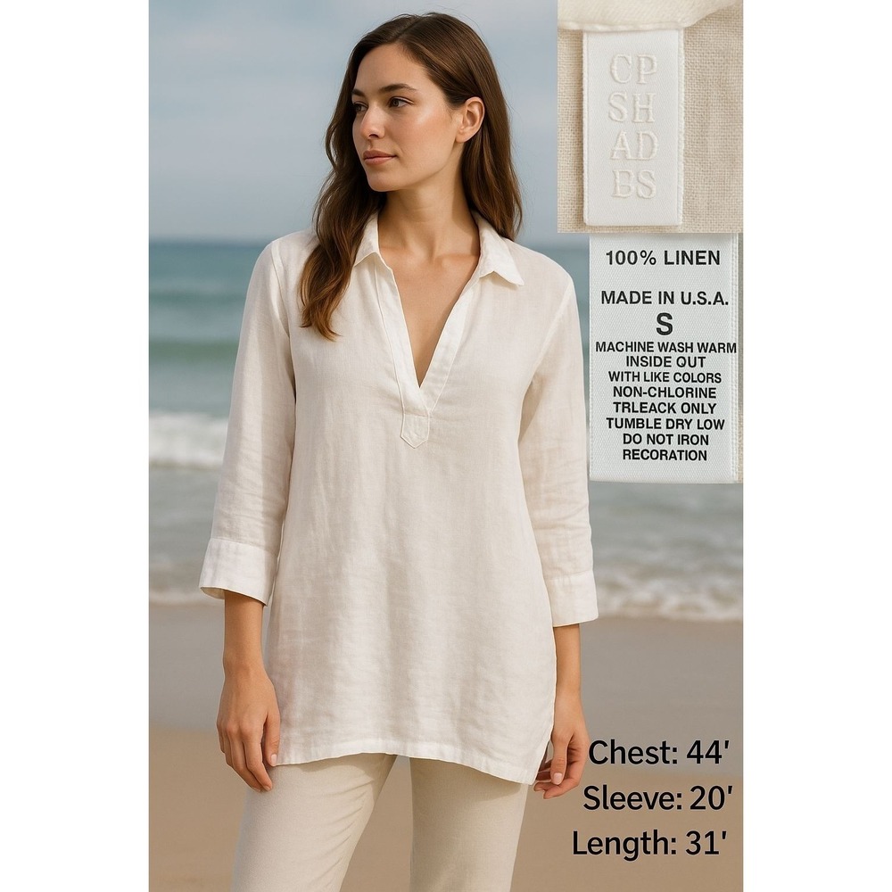 CP SHADES Tunic Top Womens Small 100% Linen‎ White USA Minimalist Coastal Resort